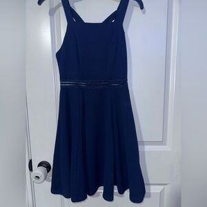 Sequin Hearts Navy Textured High-Low Fit & Flare Dress